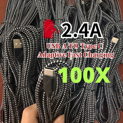 100X 10ft Type C Cord Fast Charging Nylon USB A to C Android Charger Cable Lot