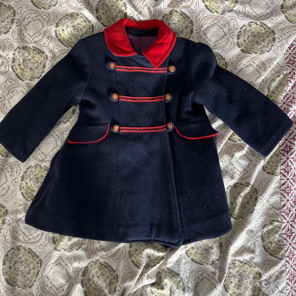 Vintage Rothschild Navy Blue Red Coat Girl s Size 4 Lined Wool Pea Coat