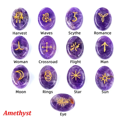 13 Stck. Kristall Hexen Runen Stein Set Graviert Rune Symbol Meditation Wahrsagung - Bild 16 von 22