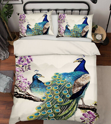 3D Blumenpfau ZZHU4909 Bett Kissenbezüge Decke Bettdecke Abdeckung Set