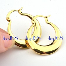 Ladies 18K Gold Filled Tarnish-Resist Medium Size Flat Hoop Earrings HC001Yellow