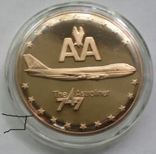 AA American Airlines Boeing 747 Astroliner Jet Inaugural Flight Vintage Medal