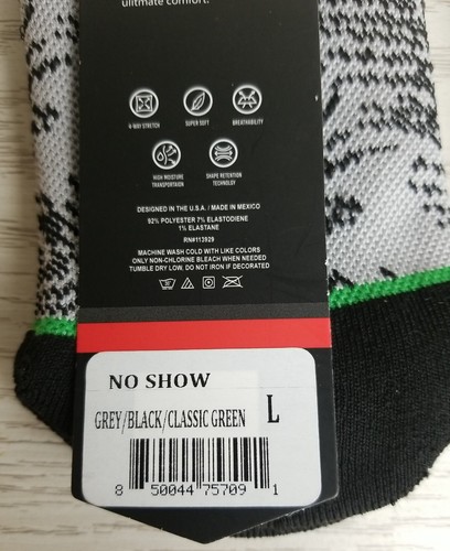 2 pair BLACK CLOVER no show socks LARGE Jungle grey black green M 9-12 W 10-13 - Picture 5 of 6