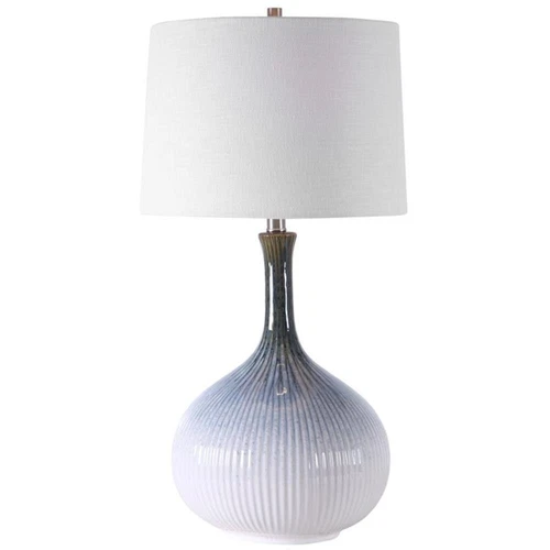 Uttermost Eichler Mid-Century Ceramic and Fabric Table Lamp in Cream/Blue - Picture 1 of 7