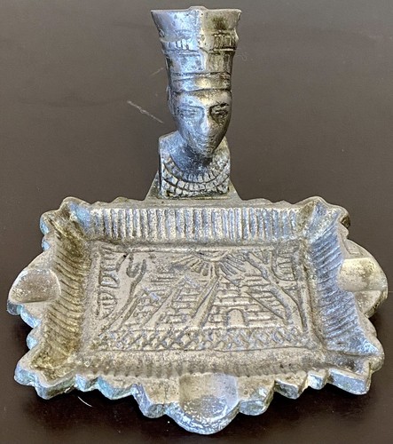 Art Deco Egyptian Revival Pharaoh Dresser Ashtray Antique Metal Incense Burner - Picture 7 of 17