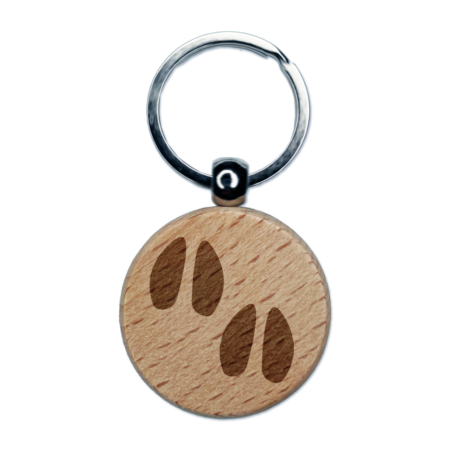 Deer Tracks Footprints Engraved Wood Round Keychain Tag Charm