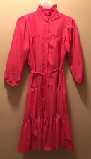 Vintage Pink Lightweight Peasant House Secretary Dress Tie Belt Pockets Sz Med