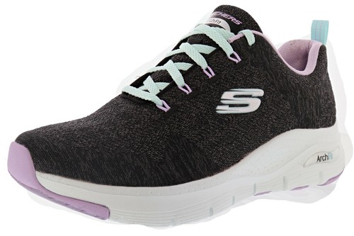 SKECHERS Women's Arch Fit Comfy Wave Shoes, Black/Light Purple, 8