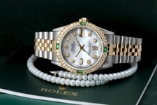 Rolex Datejust 31 mm White Mother Of Pearl Dial Emerald & Diamond Two Tone Watch 2