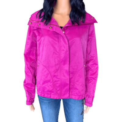 Talbots Women’s Hot Pink Metallic Gold Full Zip Windbreaker Rain Jacket  Size 10