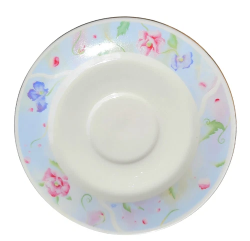 Lynns Rhapsody Fine China 6.5" Saucer White With Pink Blue Rim LN418