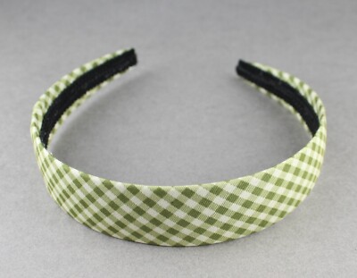 Green White gingham plaid headband 1 1/8