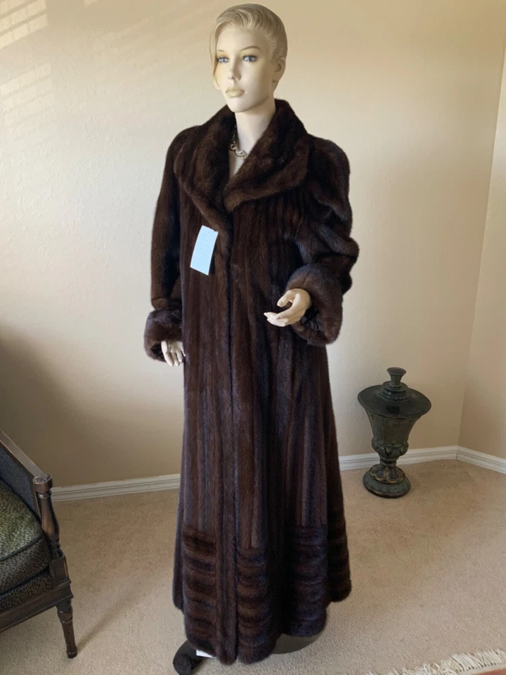"Impresionante abrigo visón direccional caoba lujoso 53"" Saks Fifth Avenue L - XL" Foto 4 de 4