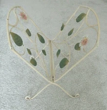 Vintage Metal Wrought Iron Magazine Rack Holder Folds Flat w Acrylic Flowers VGC