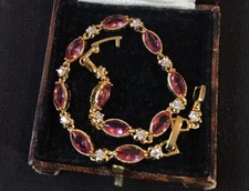 Vintage Style Jewellery Red Gemstones And Zircons Bracelet 18K Gold Plated