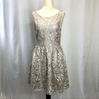 Moonlight champagne metallic lace skater dress M | eBay