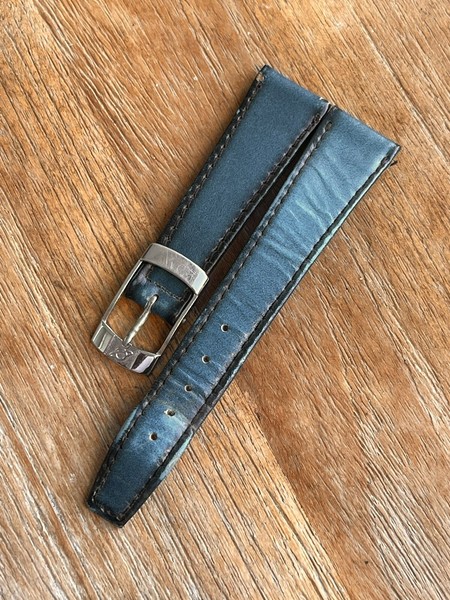 Vintage Enicar Blue  Leather Strap 20mm With Original Enicar Buckle.