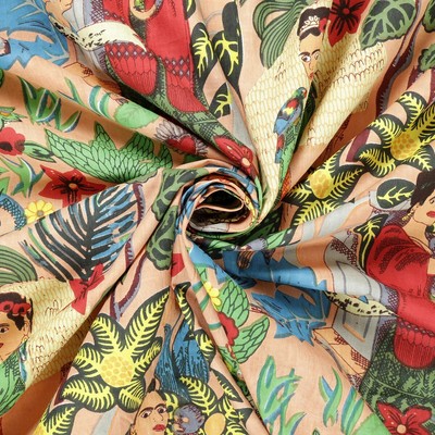 Indian Beige Frida Hand Printed Cotton Fabric Sewing Fabrics Dressmaking Crafts