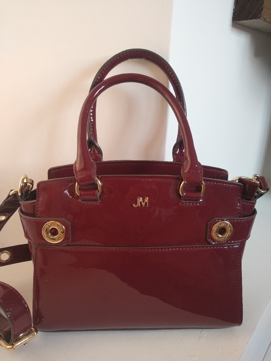JM Fashion Patent Red Burgundy Handbag Shiny Glossy Julian Macdonald Star