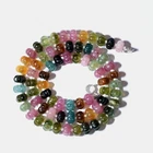 925 Sterling Silver Multi Tourmaline pumpkin Natural 8MM Gemstne Necklace 18"