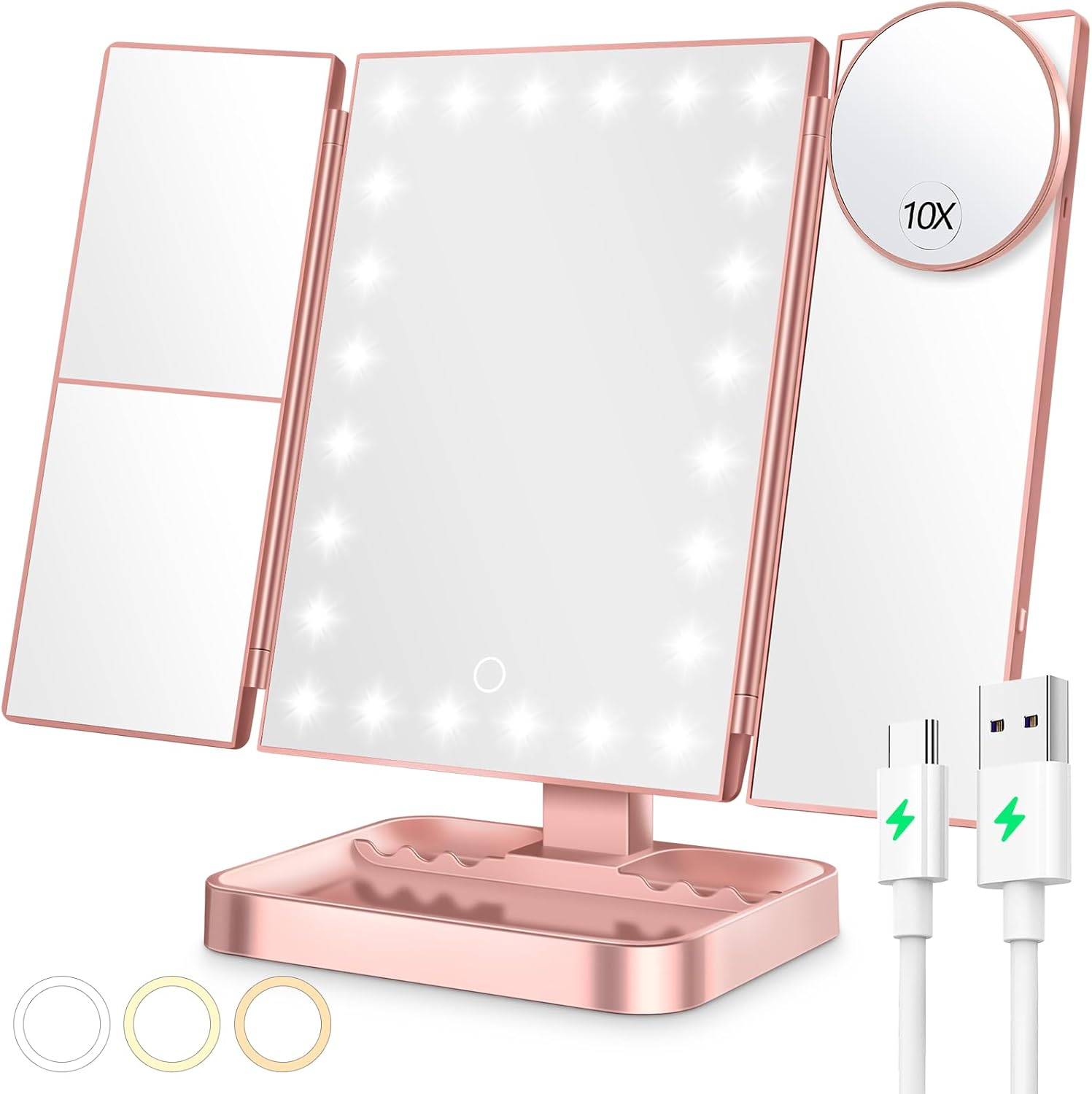 Wireless LED Makeup Mirror with 3 Lighting Modes & 2000mAh Battery