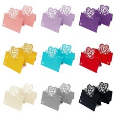 20Pcs Table Name Place Cards Love Hearts Wedding Party Pearlescent Laser Cut