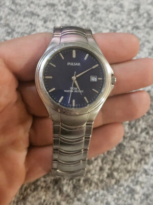 #ad Men#x27;s Silver Tone Pulsar Pulsar VJ32 X043 Analog Watch Date Feature. CLEAN $25.00