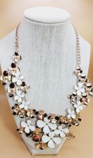 Enamel and Gold Tone Metal Flower 19 -21" Statement Necklace woo1