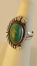 Navajo artisan handcrafted blue green turquoise sterling silver ring sz 6