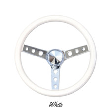 13.5 Mooneyes 3-spoke Chrome Steering Wheel Classic White Vinyl Grip Gs250cmwh