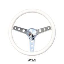 13.5" Mooneyes 3-Spoke Chrome Steering Wheel Classic White Vinyl Grip GS250CMWH