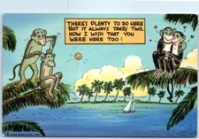 Postcard - Greeting Card with Quote - Monkey Lovers Trees Boat Comic Art Print