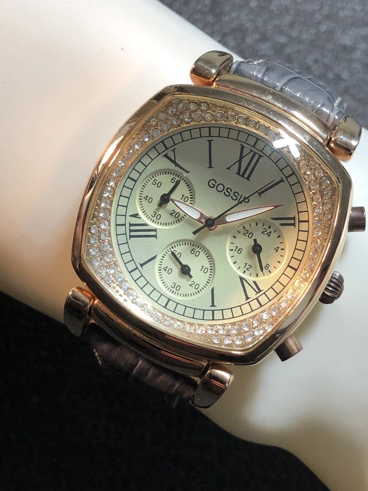 Reloj cronógrafo para mujer Gossip oro rosa con bisel de cristal correa de cuero Foto 2 de 4