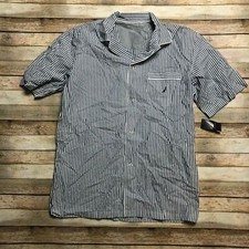 Nautica Mens M Woven Striped Button Down Pajama Shirt Blue White Sleepwear