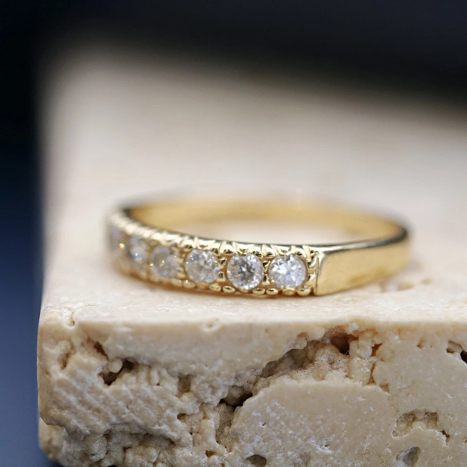 14ct Yellow Gold CZ Half Eternity Ring – Size M — 第 3/4 张图片