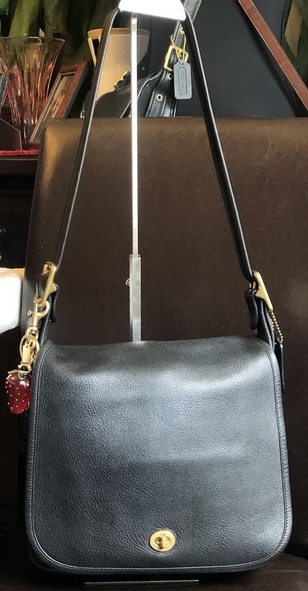 Vintage Coach Stewardess 9525 Black Leather Brass Shoulder
