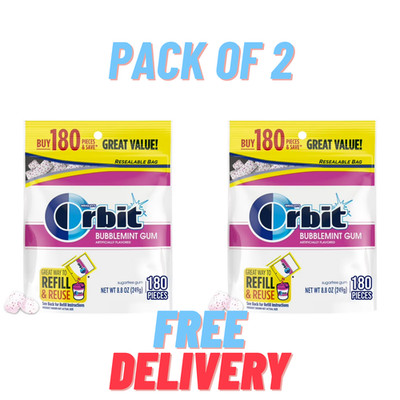 (2 pack)  Orbit Bubblemint Sugar Free Chewing Gum, Value Pack - 180 Ct each bag