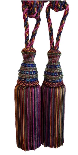 Maximalist Boho Hollywood Regency Beaded Drapery Tassels Pair
