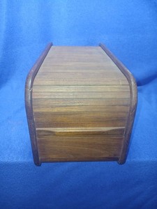 Vintage MCM Kalmar Designs Teak Wood Roll-Top CD Floppy Disk Holder Box Glued