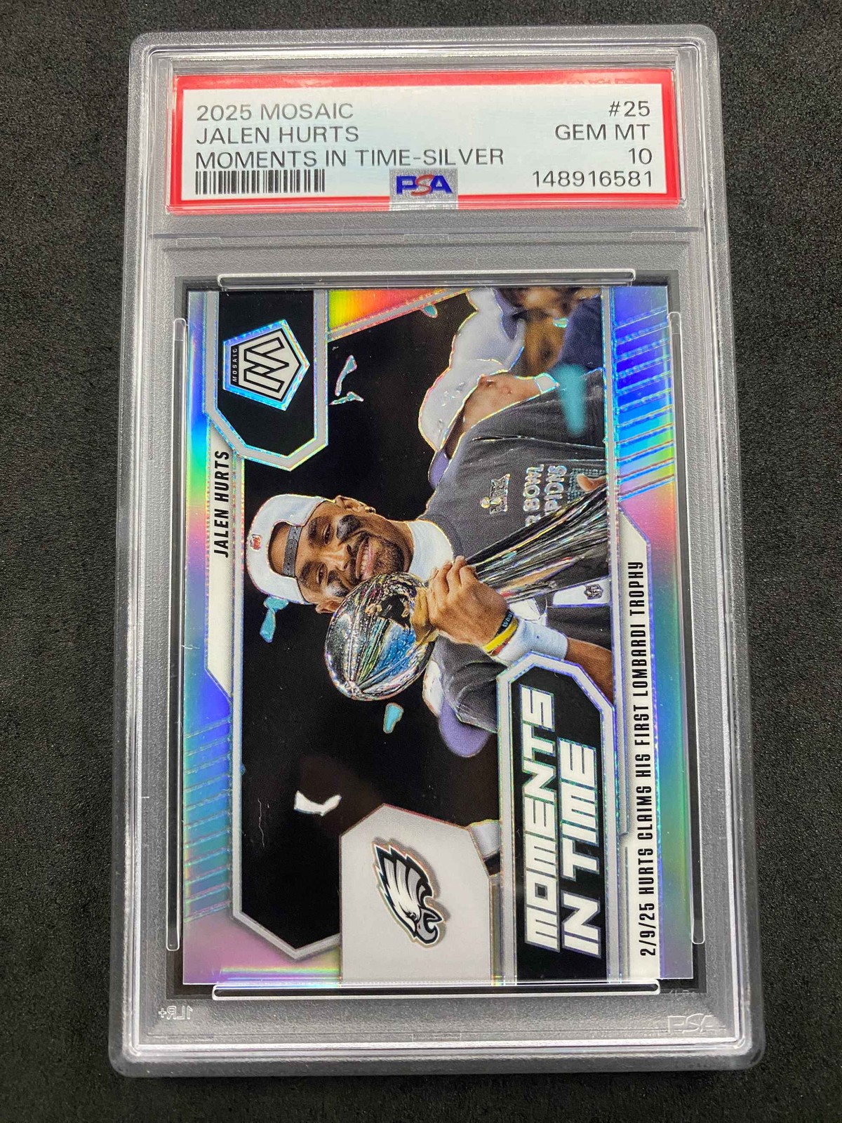 2025 Mosaic Jalen Hurts Silver Moments In Time #25 Eagles PSA10 GEM MT10