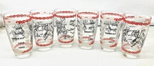 6 Vintage Cocktail Bar Back Drink Liquor Illustrated Novelty Glasses Drinking