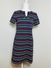 Talbots Midi Dress Sz MP Striped Colorful Short Sleeve Preppy Spring Fun Cotton