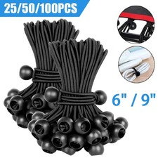 25-100 pcs 6" 9" Black Ball Bungee Bungie Cord Heavy Duty Canopy Tarp Tie Downs