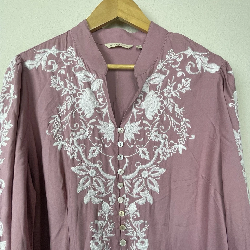 Soft Surroundings XL Briony Embroidered Rayon Boho Resort Maxi Dress - Image 4 of 4