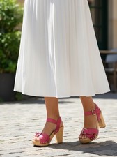 DOLCE & GABBANA Pink Leather Strappy Wooden Heel Sandals, 38