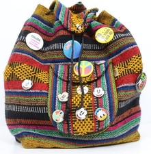 Vibrant Funky Buttons Handcrafted Mexican Woven Backpack Drawstring Hippie Gear