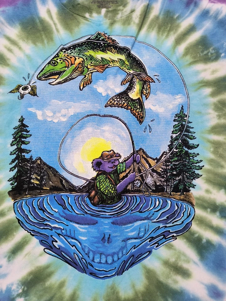 Camiseta Teton Gravity Research Grateful Dead Tie Dye Oso Grande Trucha Pesca A+ Foto 3 de 4