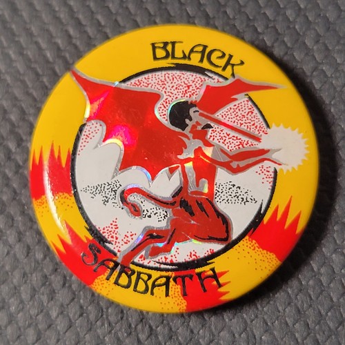 Rare Vintage 1980s Black Sabbath Music Band Pinback Button Nice Made In England