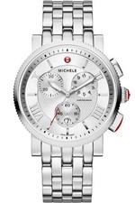 $1395 MICHELE Ladies SPORT SAIL 0.13 CTW Diamond Chrono 38mm Silver Quartz WATCH