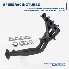 Black 4-2-1 Design Exhaust Header For 1988-2000 Crx Civic Del Sol D15d16 Engine